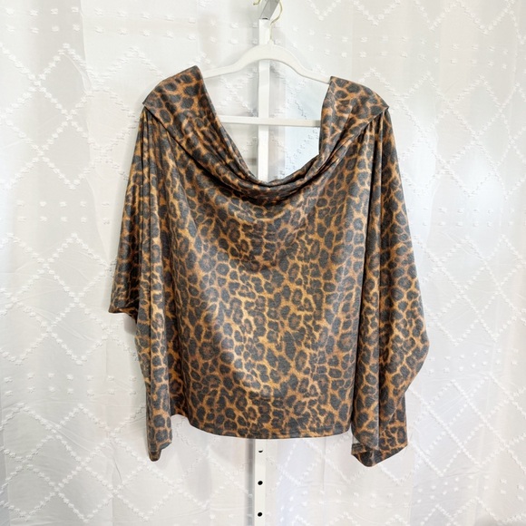 Lucky & Blessed Tops - 🥈 498. Lucky & Blessed Leopard Drape Top Fold Over Off-Shoulder Oversized 3X